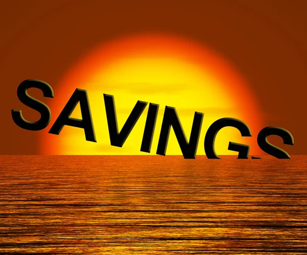 Besparingar ordet sjunker visar minskningen pengar eller rikedom — Stockfoto