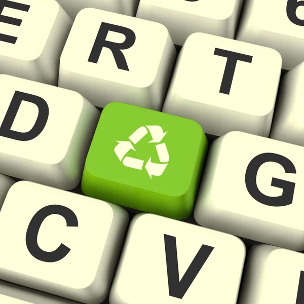 Chave verde do computador do ícone da reciclagem que mostra a reciclagem e o amigo Eco — Fotografia de Stock