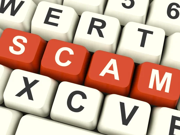 Scam computador chaves mostrando fraudes e fraude — Fotografia de Stock