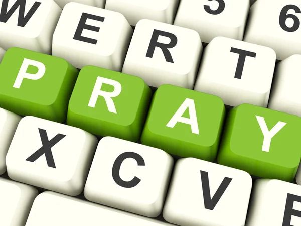 Beten Computertasten, die Anbetung und Religion zeigen — Stockfoto