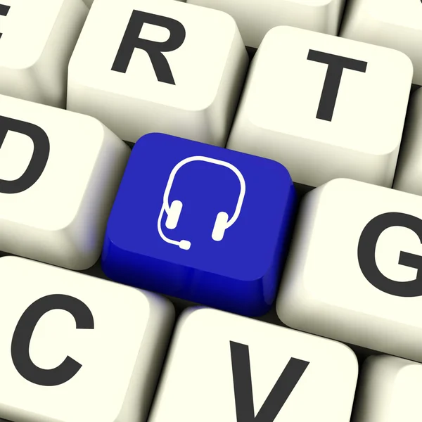 Headset Symbol Computer Key Showing Communication And Online Ass — Stock Photo, Image