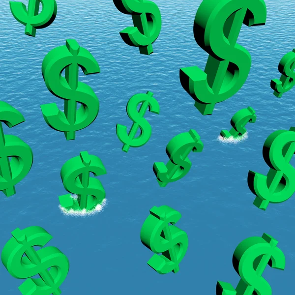 Dólares caindo no oceano mostrando depressão recessão e Ec — Fotografia de Stock