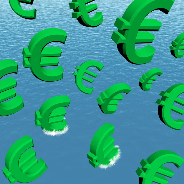 Euros caindo no oceano mostrando depressão recessão e economia — Fotografia de Stock
