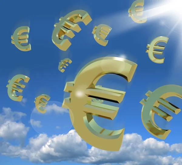 Евро-знаки, падающие с неба в знак богатства — стоковое фото