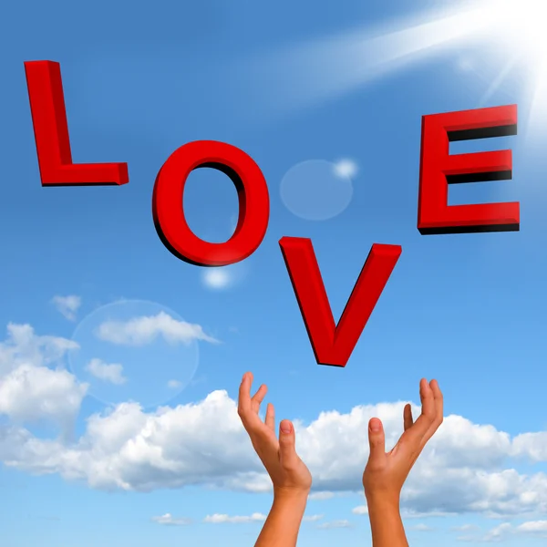 Chytání láska slovo zobrazeno srdce a romance pro valentinky — Stock fotografie
