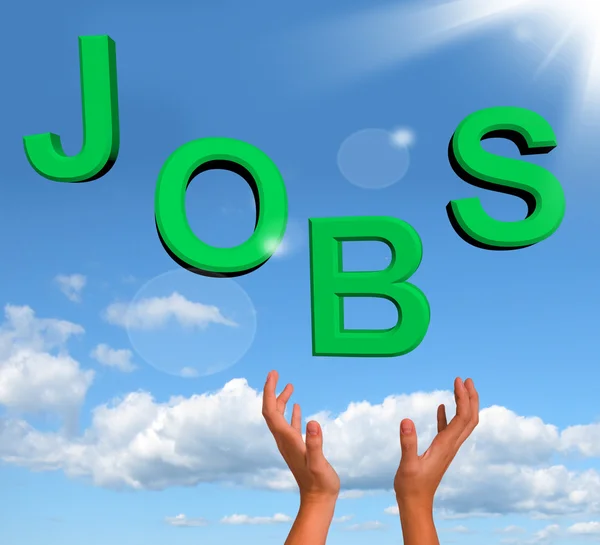 Das Wort "Catching Jobs" zeigt Arbeit und Karriere — Stockfoto