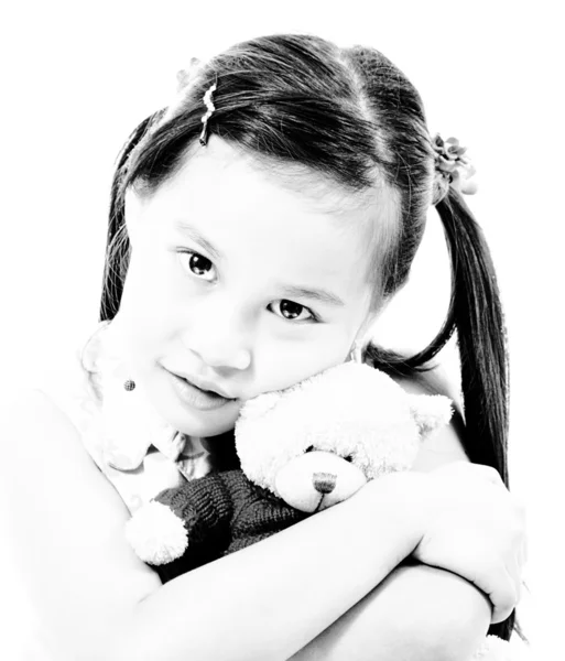 Young Cute Girl Hugging Her Teddy Bear — Stock Photo, Image