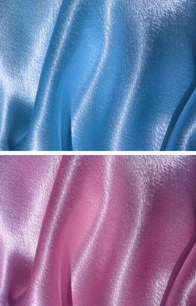 Set of 2 draped satin backgrounds - blue and pink — Stock Photo, Image