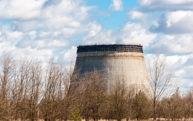 Cooling tower half ready in chernobyl clipart