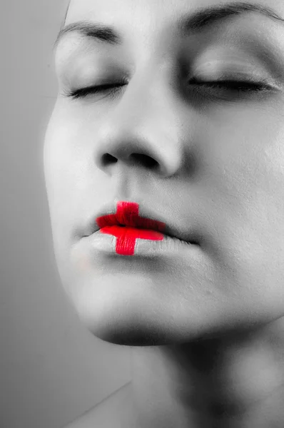 의료 립스틱과 여자의 흑백 ohoto — 스톡 사진