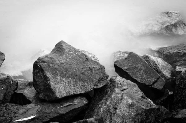 Black and white photo of shore at the sea — Stock Photo, Image