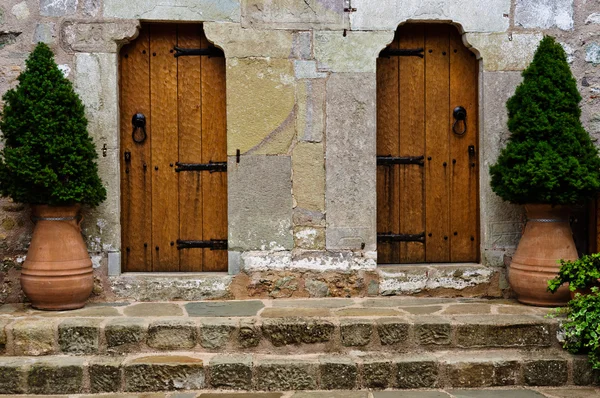 传统木质门的一个老建筑 — 图库照片