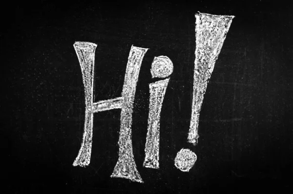 "Hi" written on a black chalkboard — Stock Photo, Image