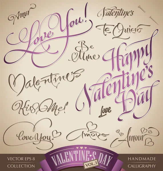 Valentine's hand lettering set (vector) — Stock Vector