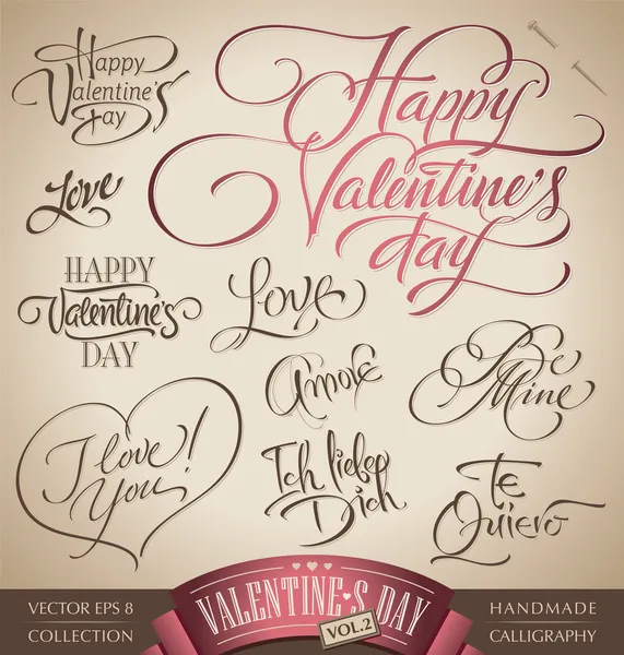 Conjunto de letras de mano de San Valentín (vector ) Vector de stock