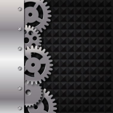 Abstract metal and glass background with frame and gears