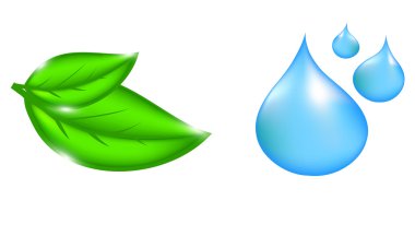 Water drop and plant icons illustration