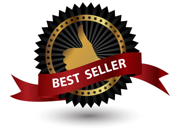 stock image  Best Seller label with red ribbon.