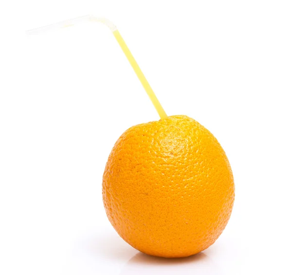 stock image Orange with cocktail straw isolated on white background.