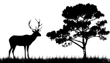 Silhouette of deer and tree clipart