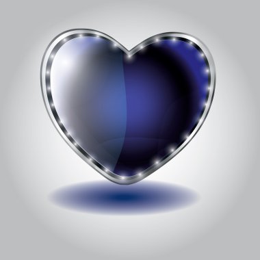 Blue heart shaped glass button illustration on valentine