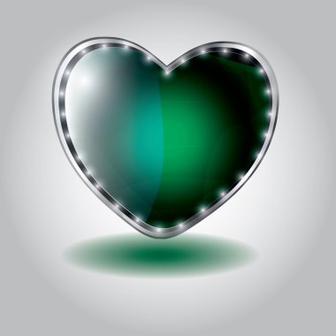 Green heart shaped glass button illustration on valentin