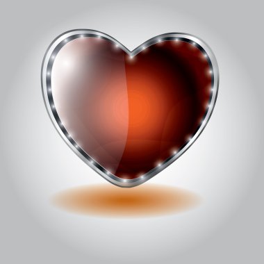 Orange heart shaped glass button illustration on valenti