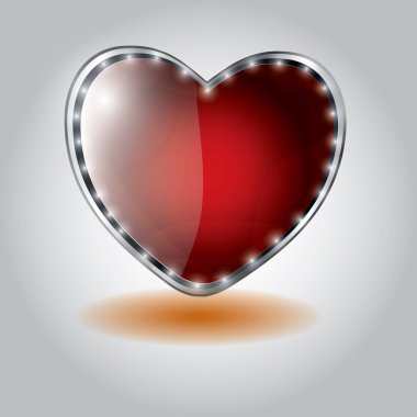 Red heart shaped glass button illustration on valentine`