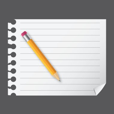 Yellow wooden pencil on a blank notepad illustration on b