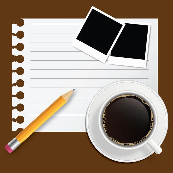 stock image Blank book with coffee and photo frame illustration on bu