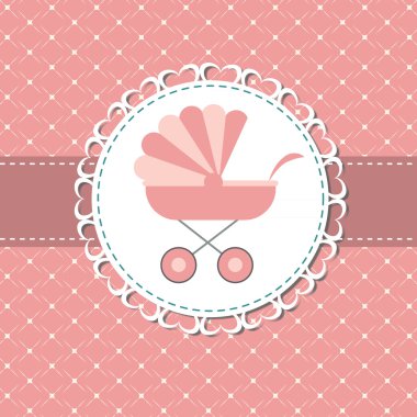  illustration of pink baby carriage for newborn girl