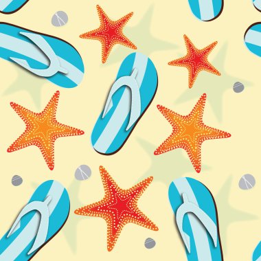 Beach seamless background witj flip flops andsea stars clipart