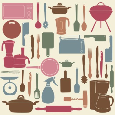  illustration of kitchen tools for cooking