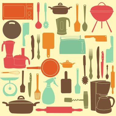 illustration of kitchen tools for cooking