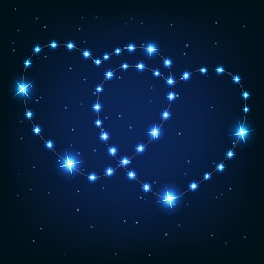 Two love heart from beautiful bright stars on the background of clipart