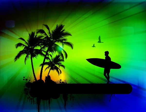 Τροπικά φόντο με surfer — Διανυσματικό Αρχείο