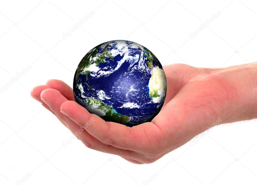 Earth globe in human hands