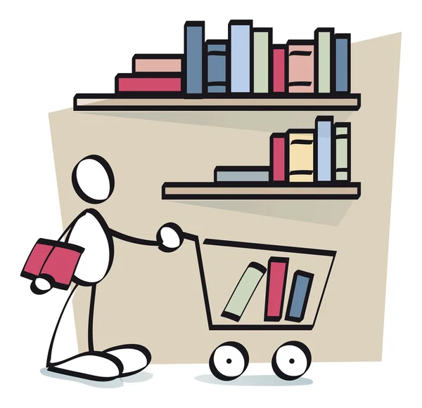 Cara engraçado comprando livros online —  Vetores de Stock