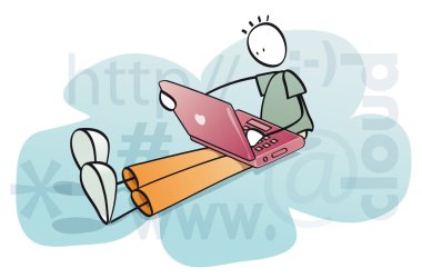 Funny man working in the cloud clipart