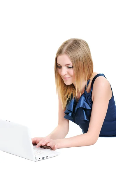 stock image Beautiful young girl with laptop