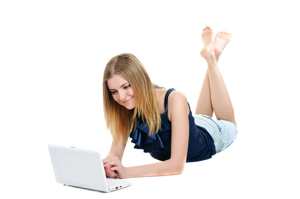Pige med laptop - Stock-foto