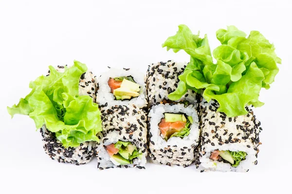 Sushi set s listy salátu — Stock fotografie