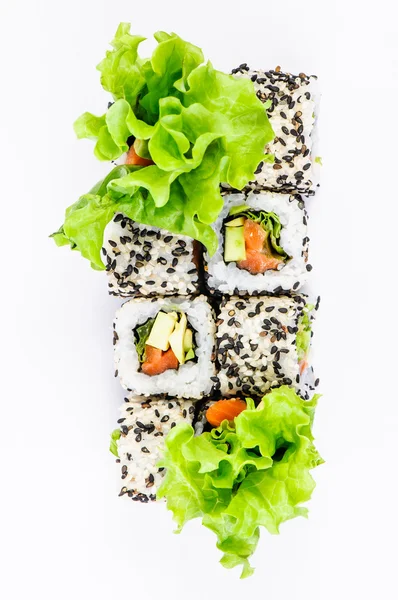 Sushi set with leawes salad — Stock Photo, Image