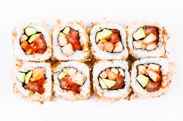 Sushi z awokado, ryby i kawior czerwony — Zdjęcie stockowe
