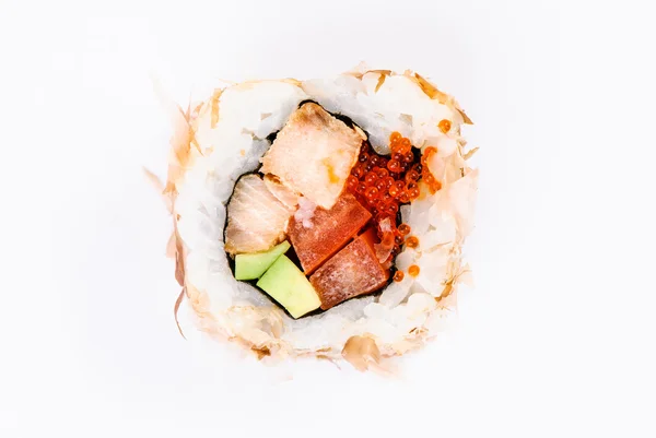 Sushi with avocado, fish and red caviar — Stock Photo, Image