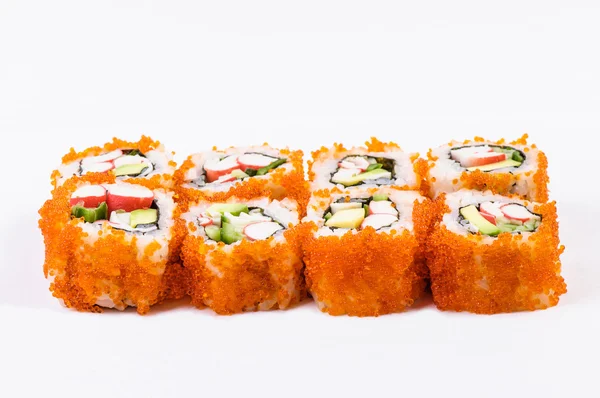 Sushi z mięsa kraba, awokado i czerwonym kawiorem — Zdjęcie stockowe