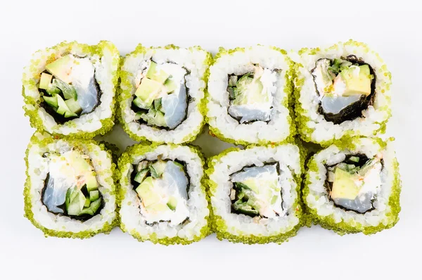 Sushi set s rybami a zelený kaviár — Stock fotografie