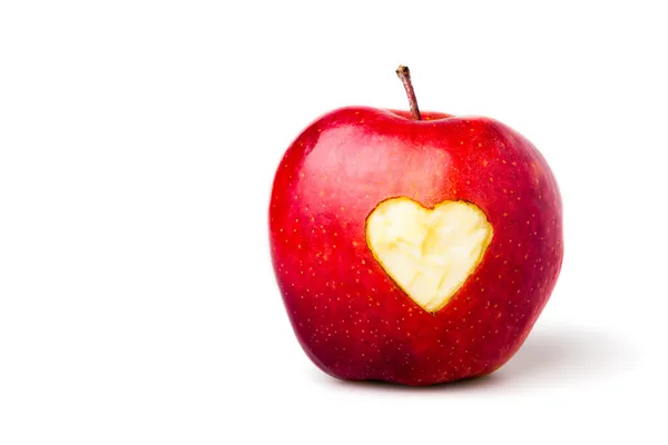 ハートのシンボルと赤リンゴ — ストック写真