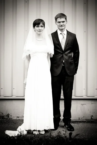 Full length portrait of bride and groom standing — Stock Photo, Image