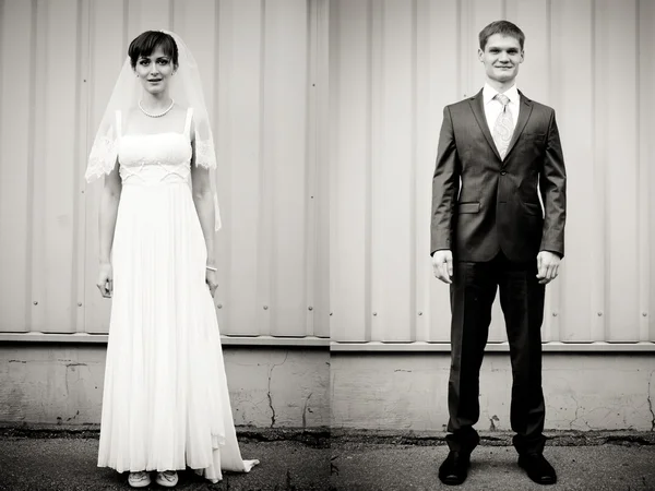 Celovečerní portrét nevěsty a ženicha, stojící — Stock fotografie